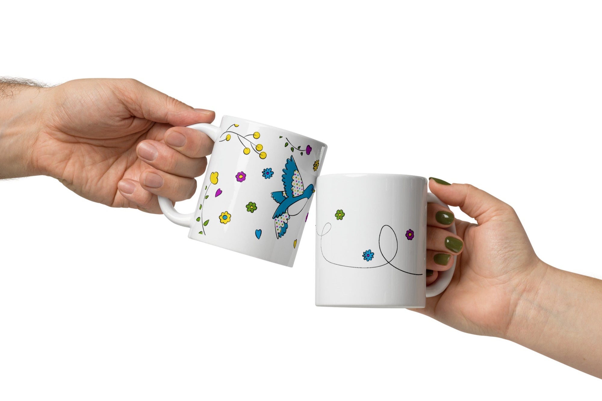 Handle detail, Blue Bird & Wildflowers Mug, ceramic