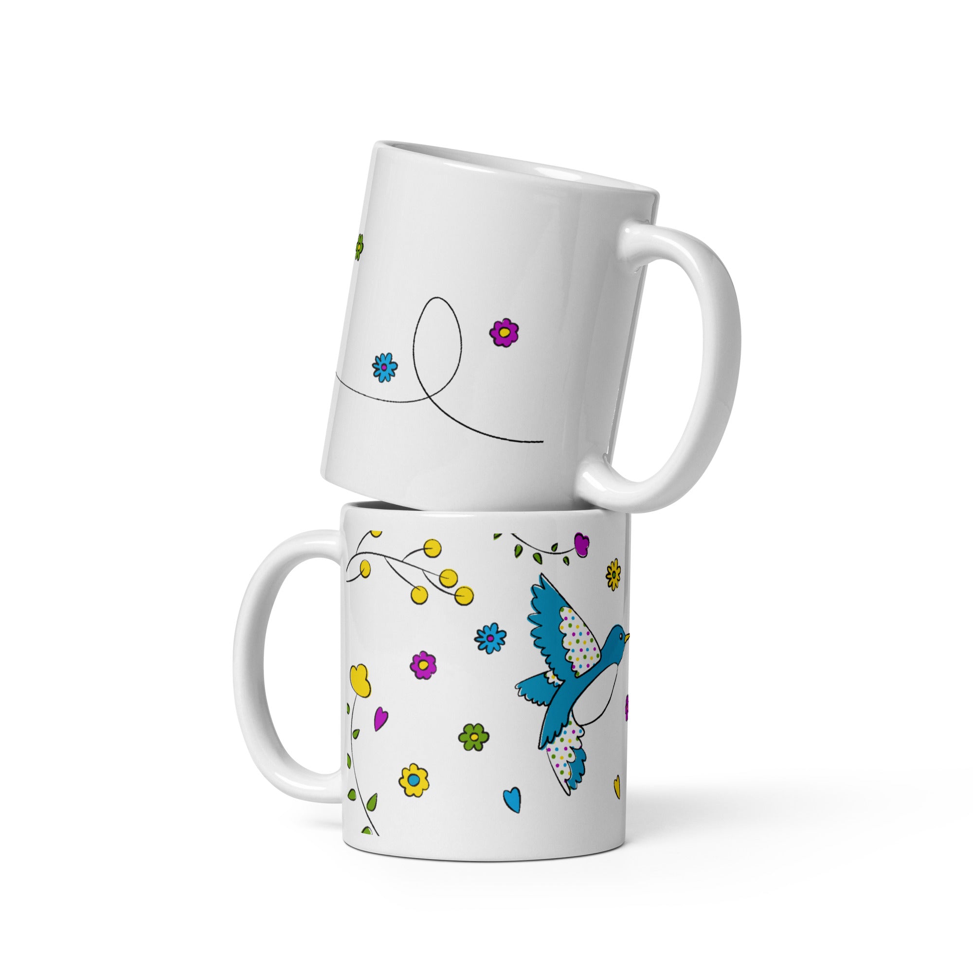 Handle detail, Blue Bird & Wildflowers Mug, ceramic