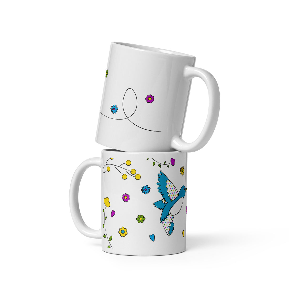 Handle detail, Blue Bird & Wildflowers Mug, ceramic