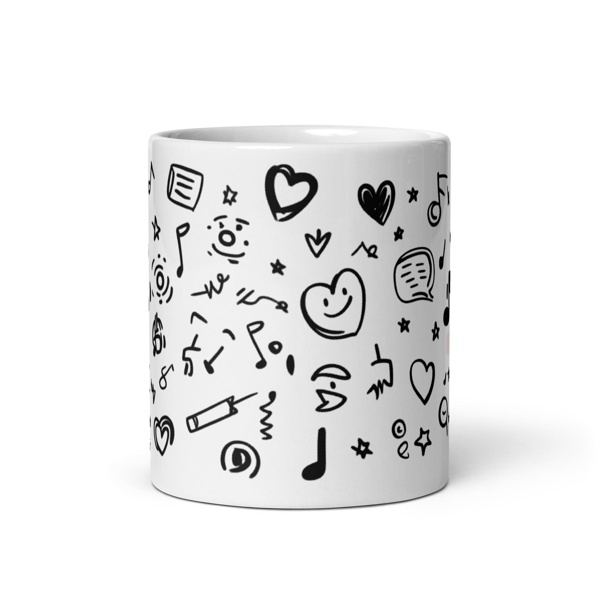 Music Doodle Mug on breakfast table, musician coffee cup