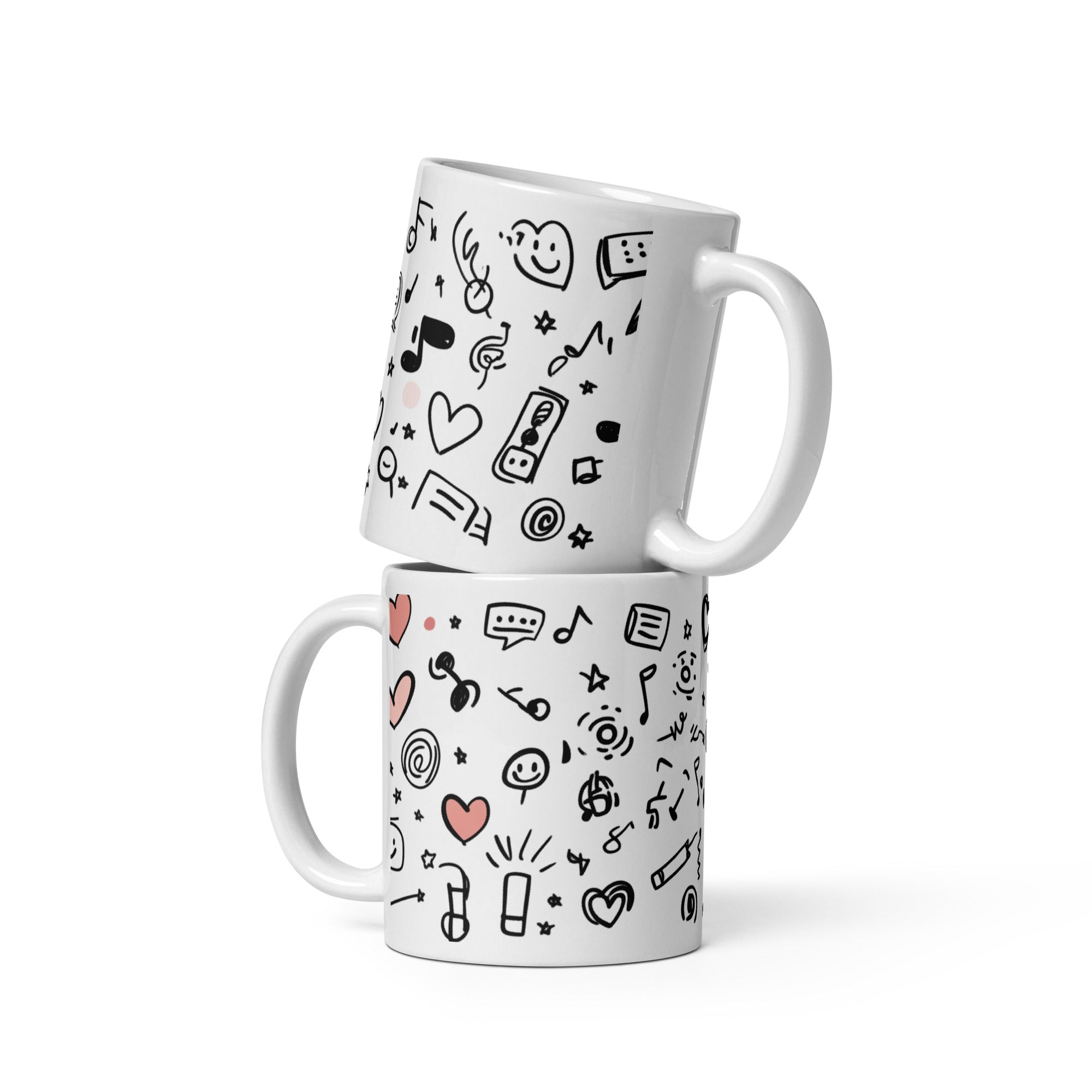 Music Doodle Mug on breakfast table, musician coffee cup