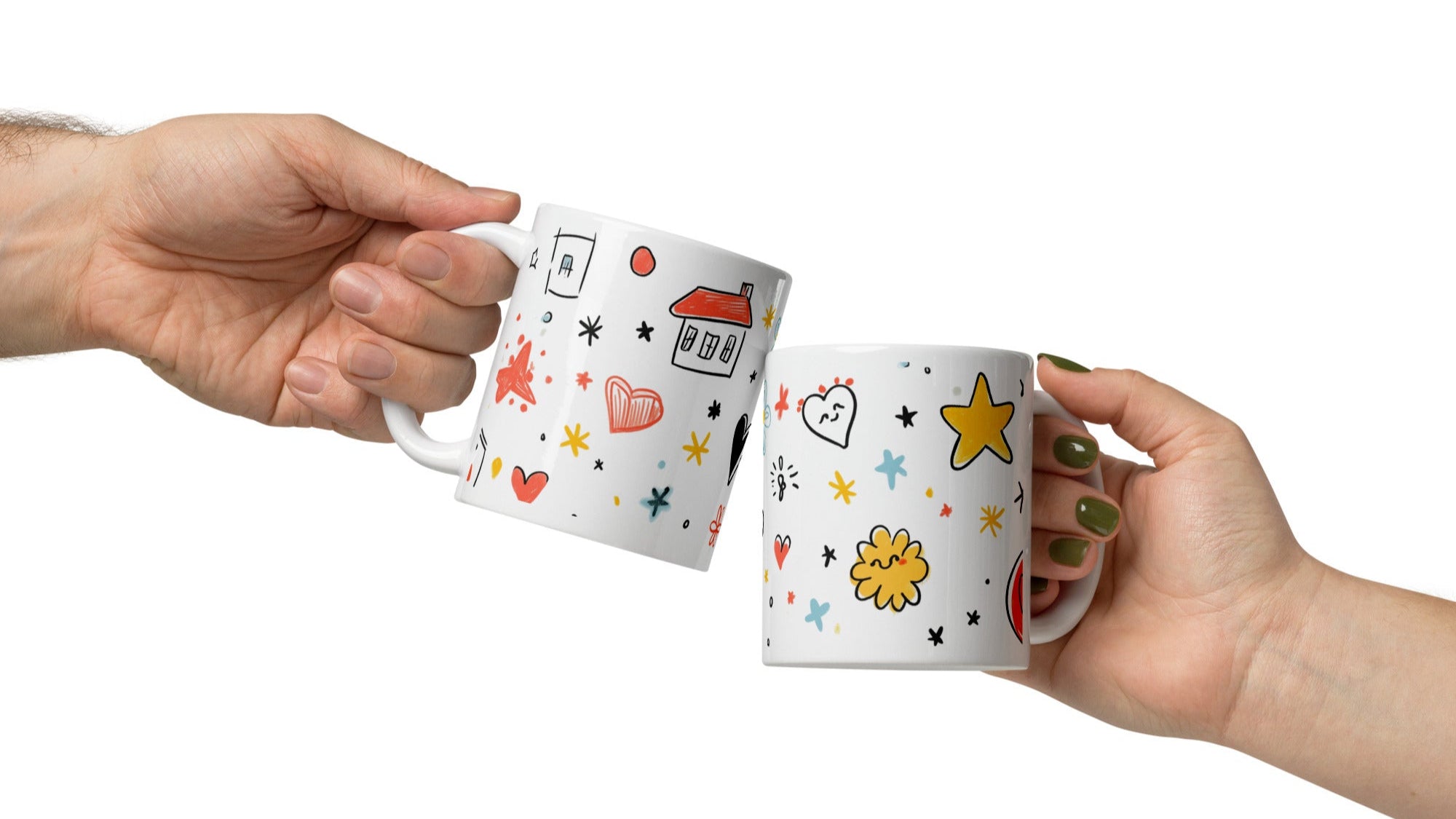 Sunny Doodle Mug boxed for gift, yellow star design, ceramic