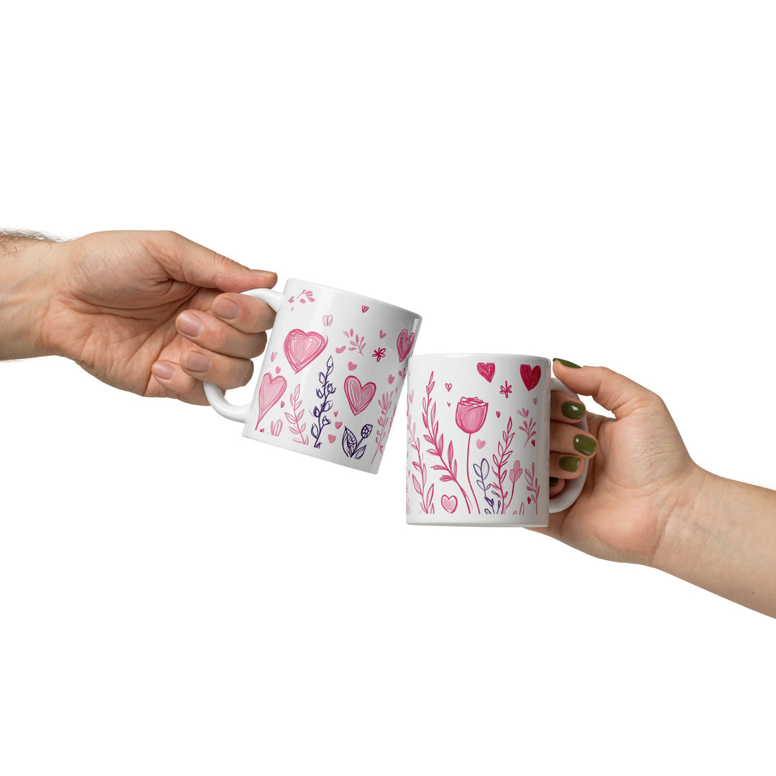 💕🌿 “Blush of Love” – 325ml (11oz) Premium White Ceramic Coffee Mug – Hand-Drawn Romantic Floral & Heart Pattern in Soft Pinks and Lavenders – Perfect Gift for Lovers, Dreamers, and Gentle Souls 🌸✨