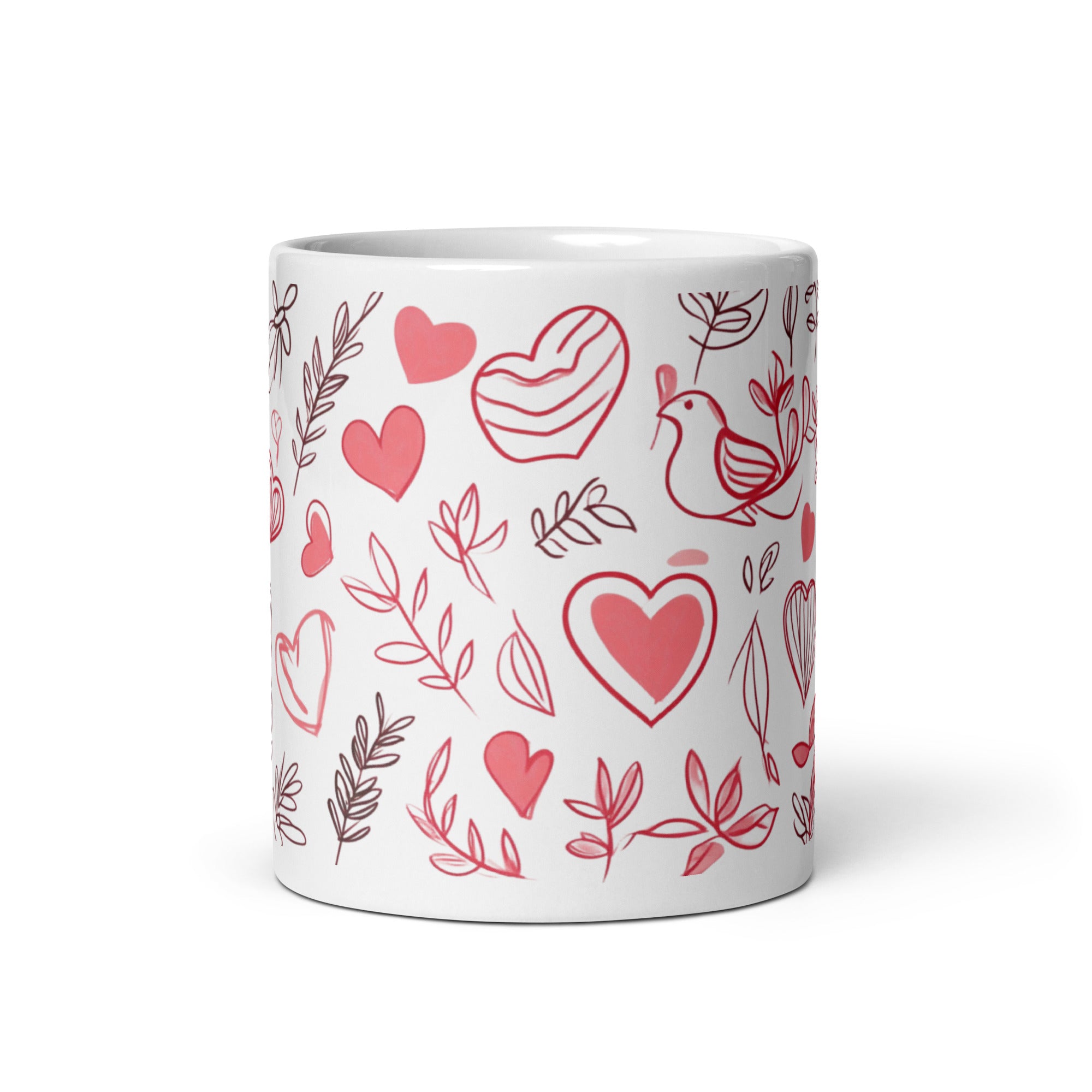 Heart Botanical Mug | Minimalist Pink Love Cup | 11oz Ceramic UK