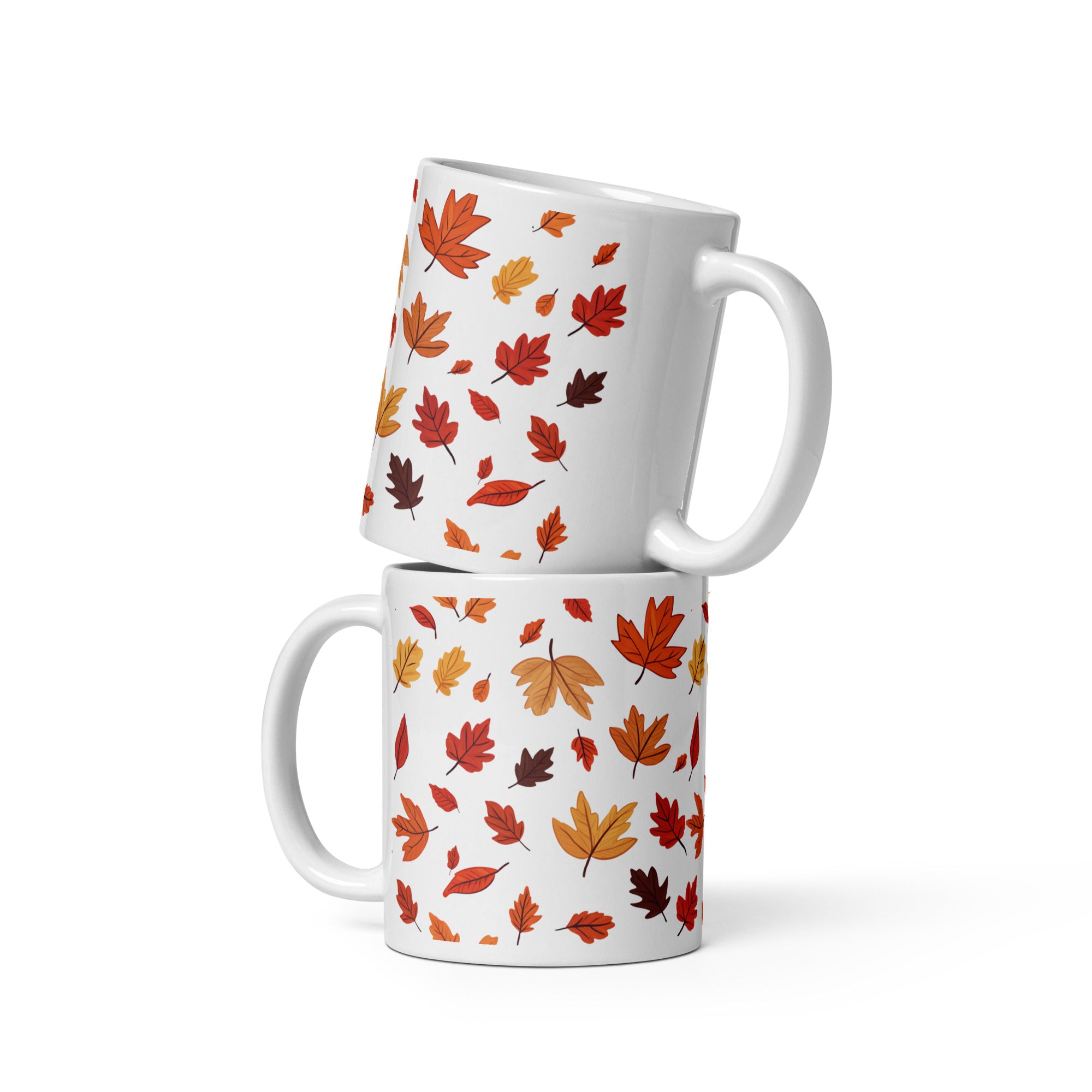 Woman enjoying morning coffee with Autumn Leaves Mug at breakfast table