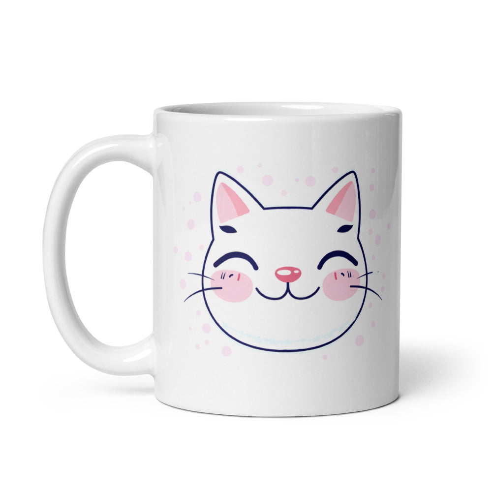 Cute Cat Mug – 11oz Ceramic Mug with Adorable Kitty Face and Paw Print Design – Perfect Gift for Cat Lovers – Dishwasher and Microwave Safe