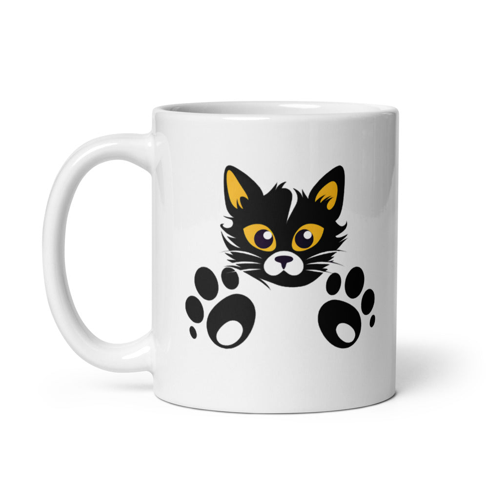 Good Morning Cat Mug – 11oz Ceramic Mug with Playful Kitty Design – Cute Black Cat and Heart Artwork – Ideal Gift for Cat Lovers – Microwave and Dishwasher Safe