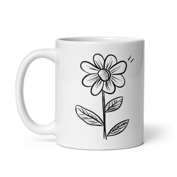 Minimalist Flower Mug – 11oz Ceramic Coffee Mug with Simple Hand-Drawn Floral Design – Elegant and Chic Gift for Nature Lovers – Microwave and Dishwasher Safe