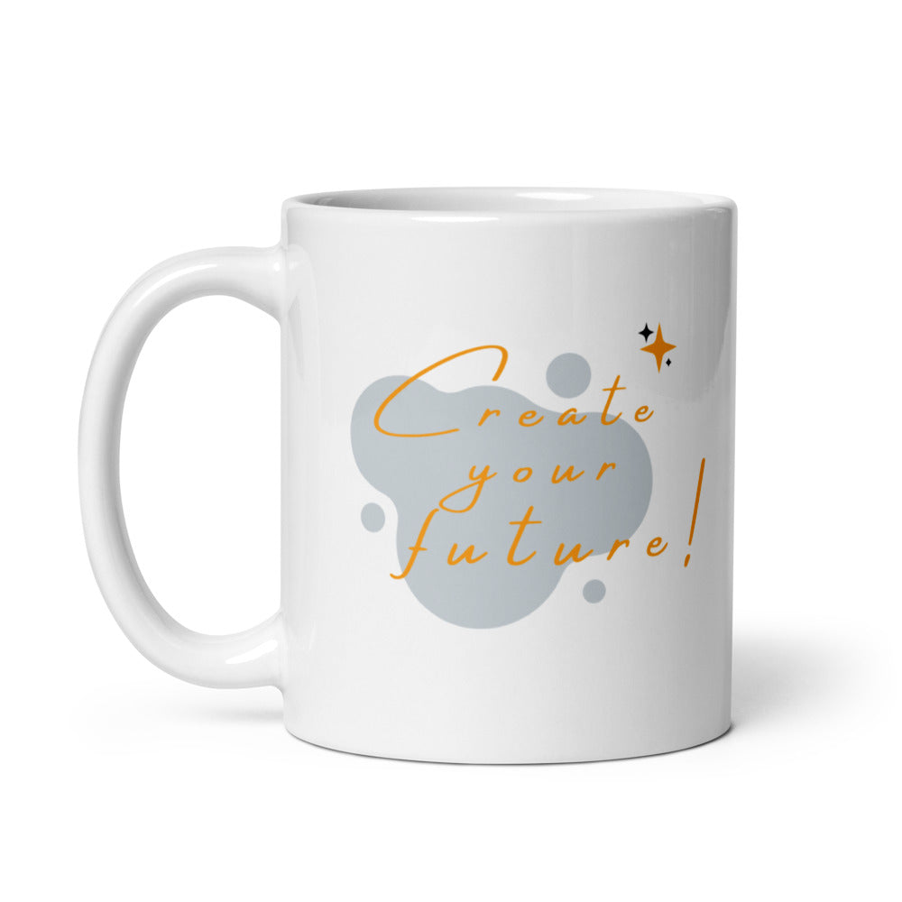 Abstract art mug with “Create Your Future” motivational quote