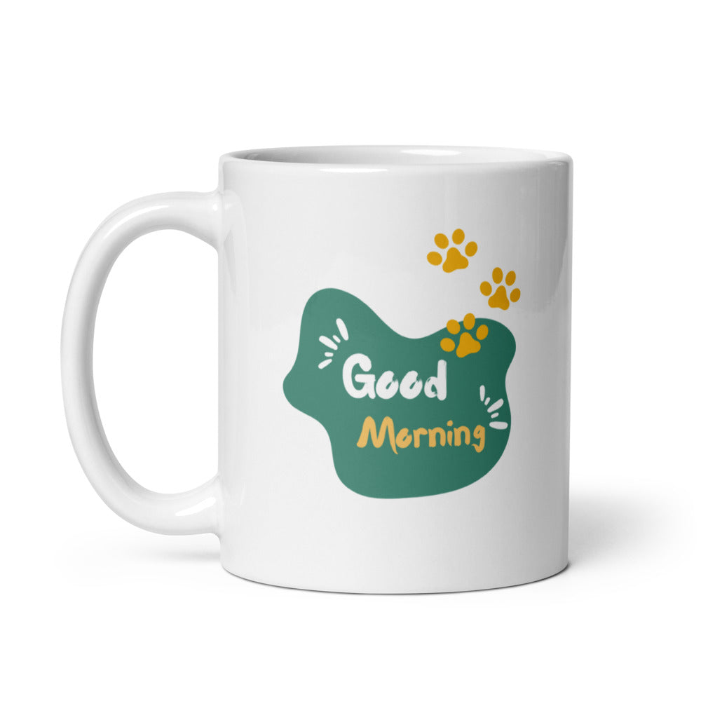 artistic kitty line art with paw prints – 11oz ceramic