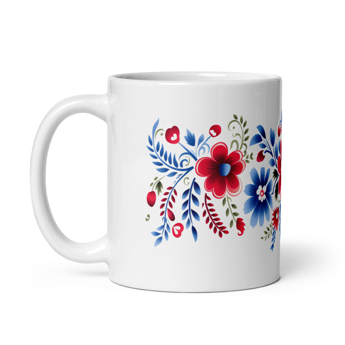 Folk Art Floral Mug Set | Traditional Flower Design | Boho Coffee Mugs