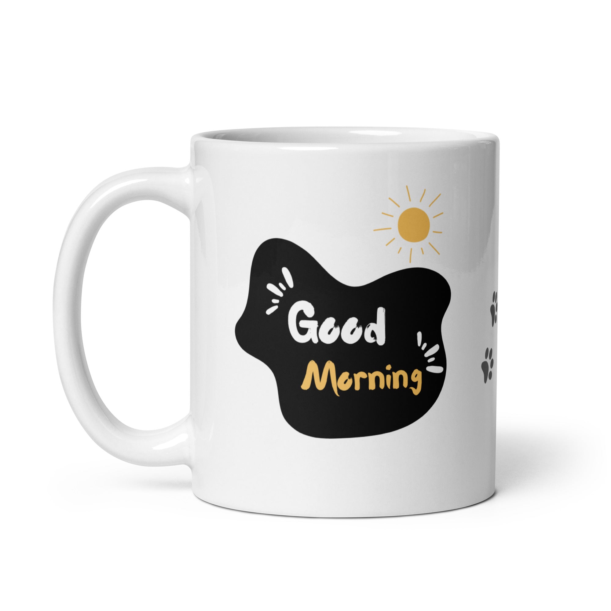 Good Morning mug with minimalist animal drawing and sun design