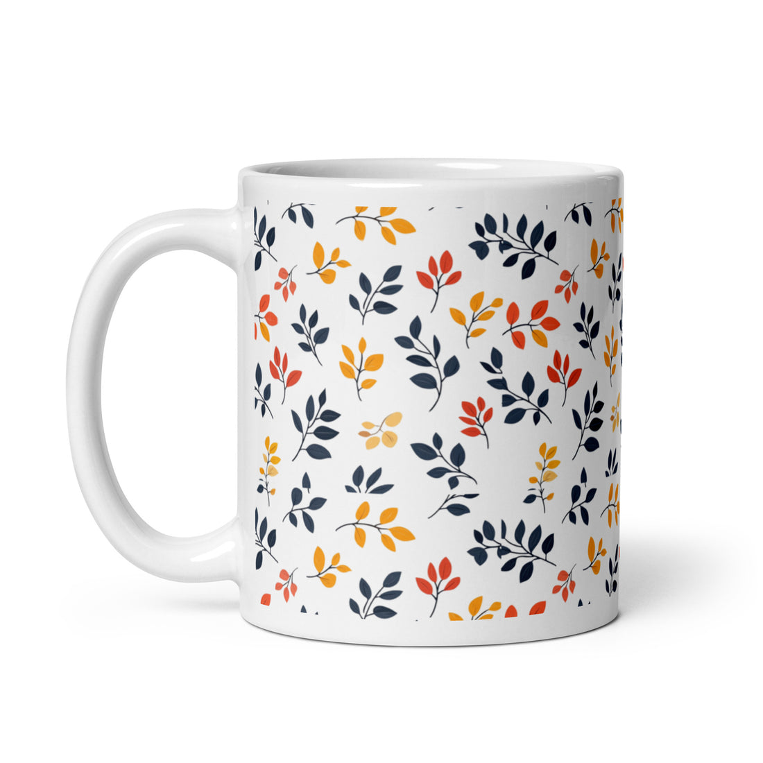 Lively Floral Ceramic Coffee Mug | Double-Sided Design with Autumn Leaves | 11 oz Ceramic Mugs for Hot Drinks | Stylish Tea and Coffee Cups for Home or Office