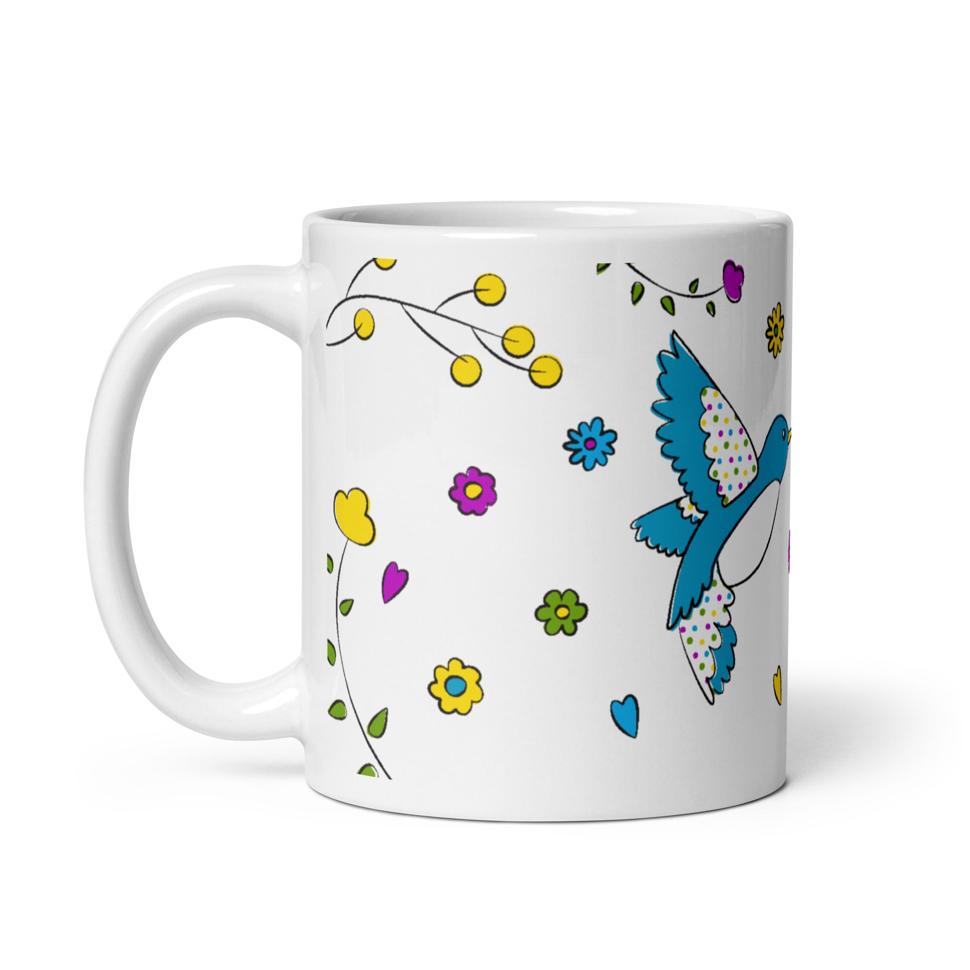 Handle detail, Blue Bird & Wildflowers Mug, ceramic