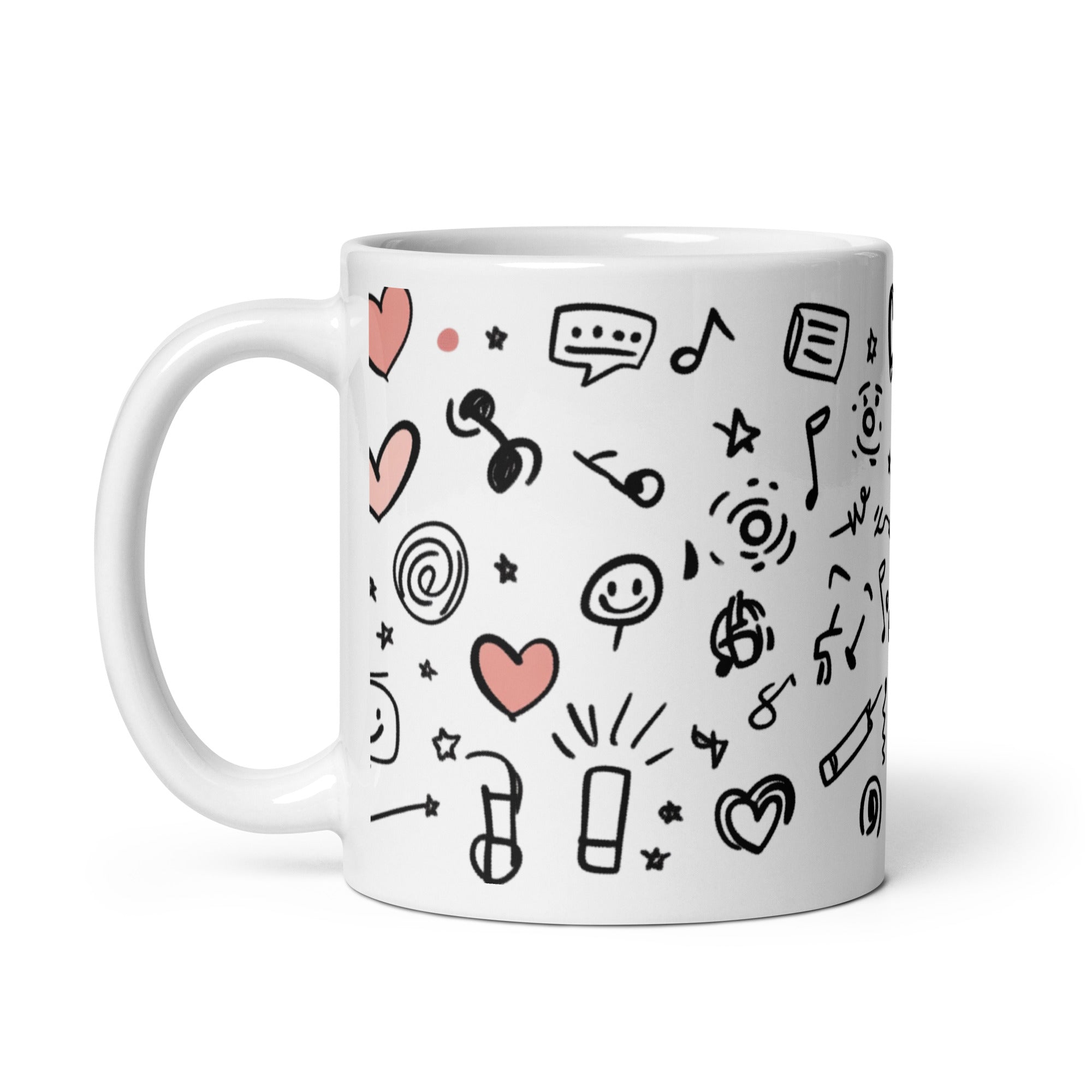 Music Doodle Mug on breakfast table, musician coffee cup