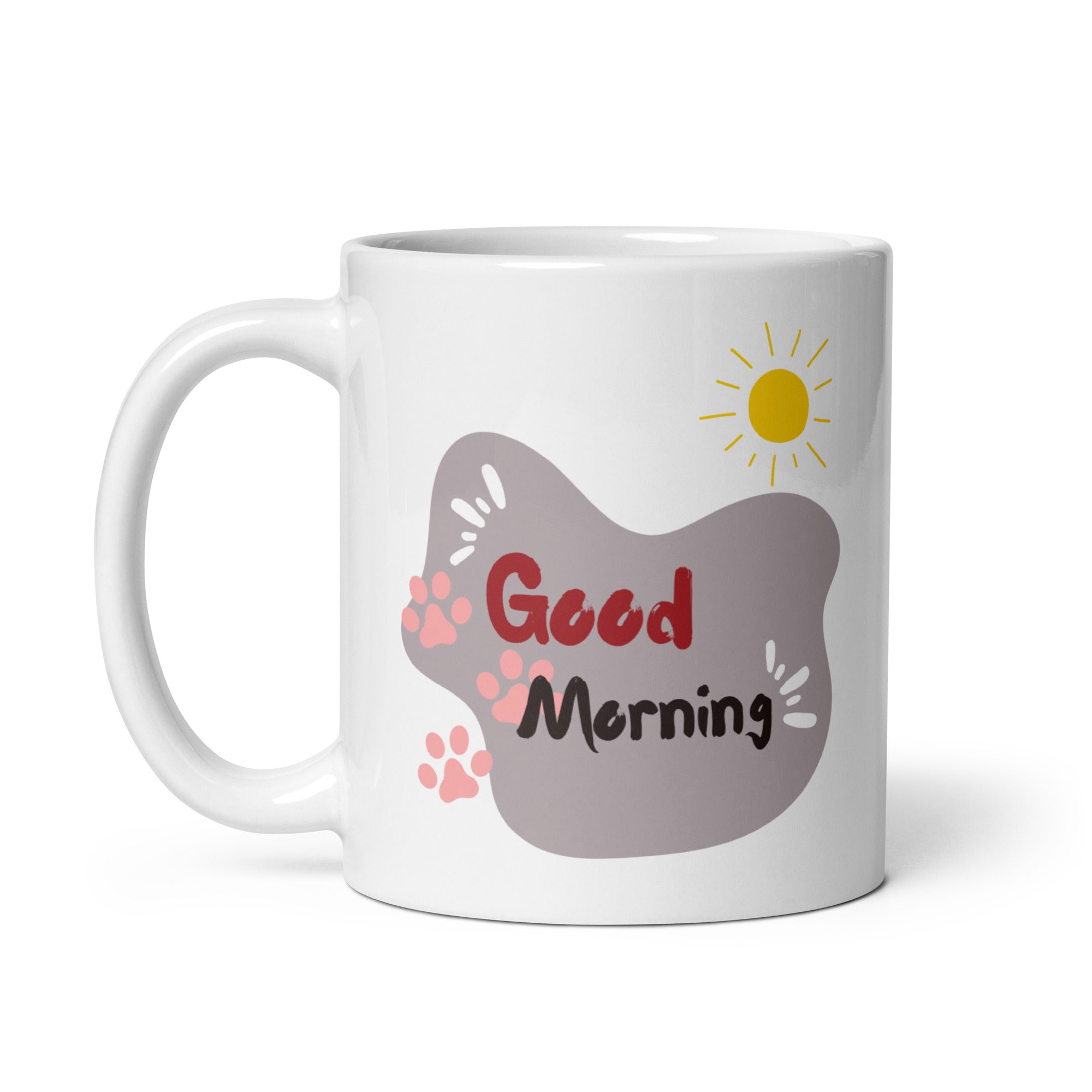 Winter Cat Mug on breakfast table, cosy morning scene with coffee