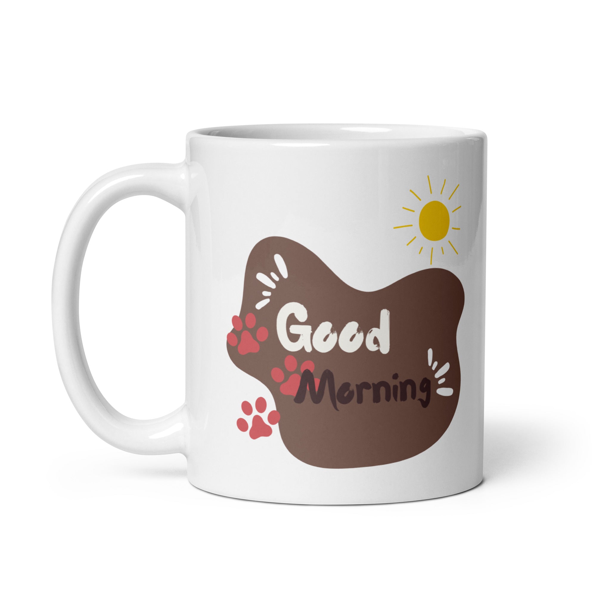 Woman enjoying breakfast with Kawaii Cat Mug, cute coffee cup