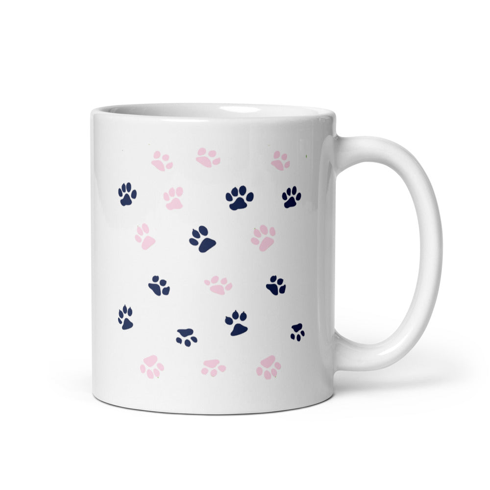 Cute Cat Mug – 11oz Ceramic Mug with Adorable Kitty Face and Paw Print Design – Perfect Gift for Cat Lovers – Dishwasher and Microwave Safe