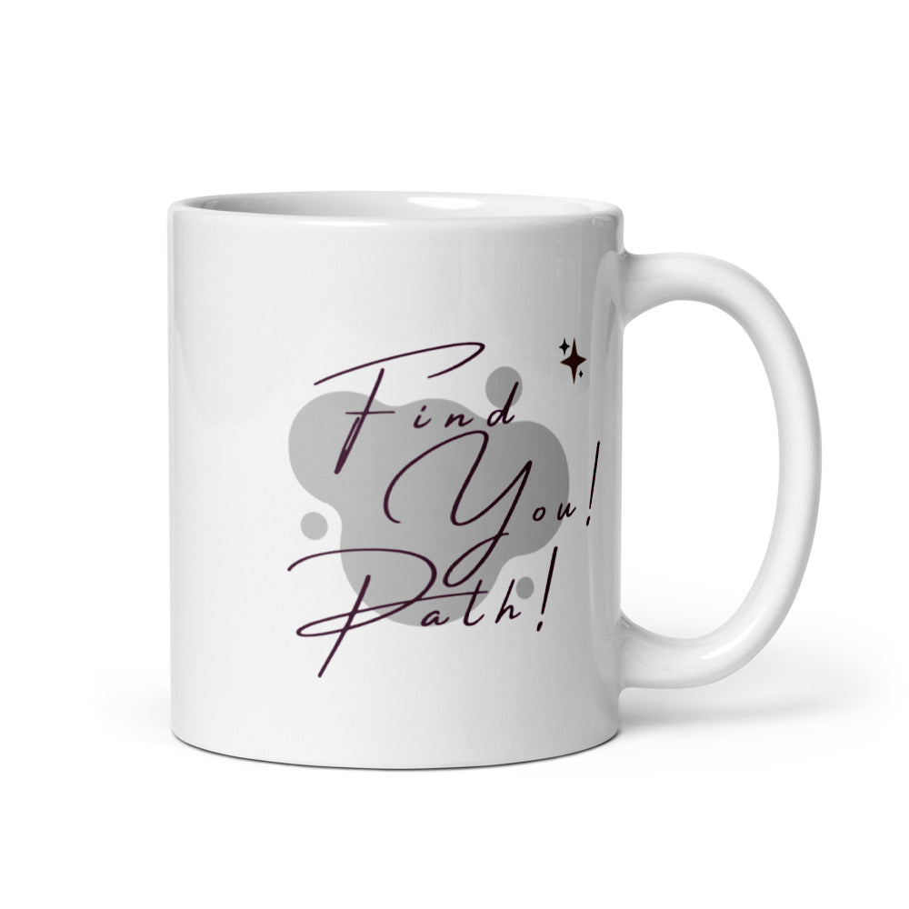 White ceramic hiking mug with Find Your Path motivational quote