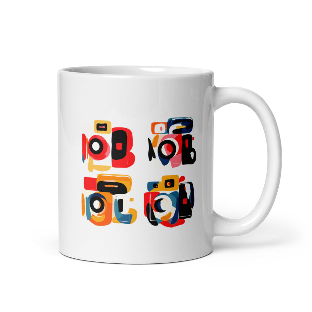 Colourful photo camera graphic mug – photography inspired coffee cup UK