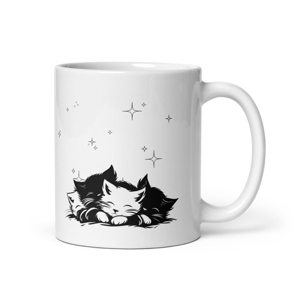 Dream Meow cat lovers mug 11oz with sleeping kitty design, cute ceramic coffee cup gift
