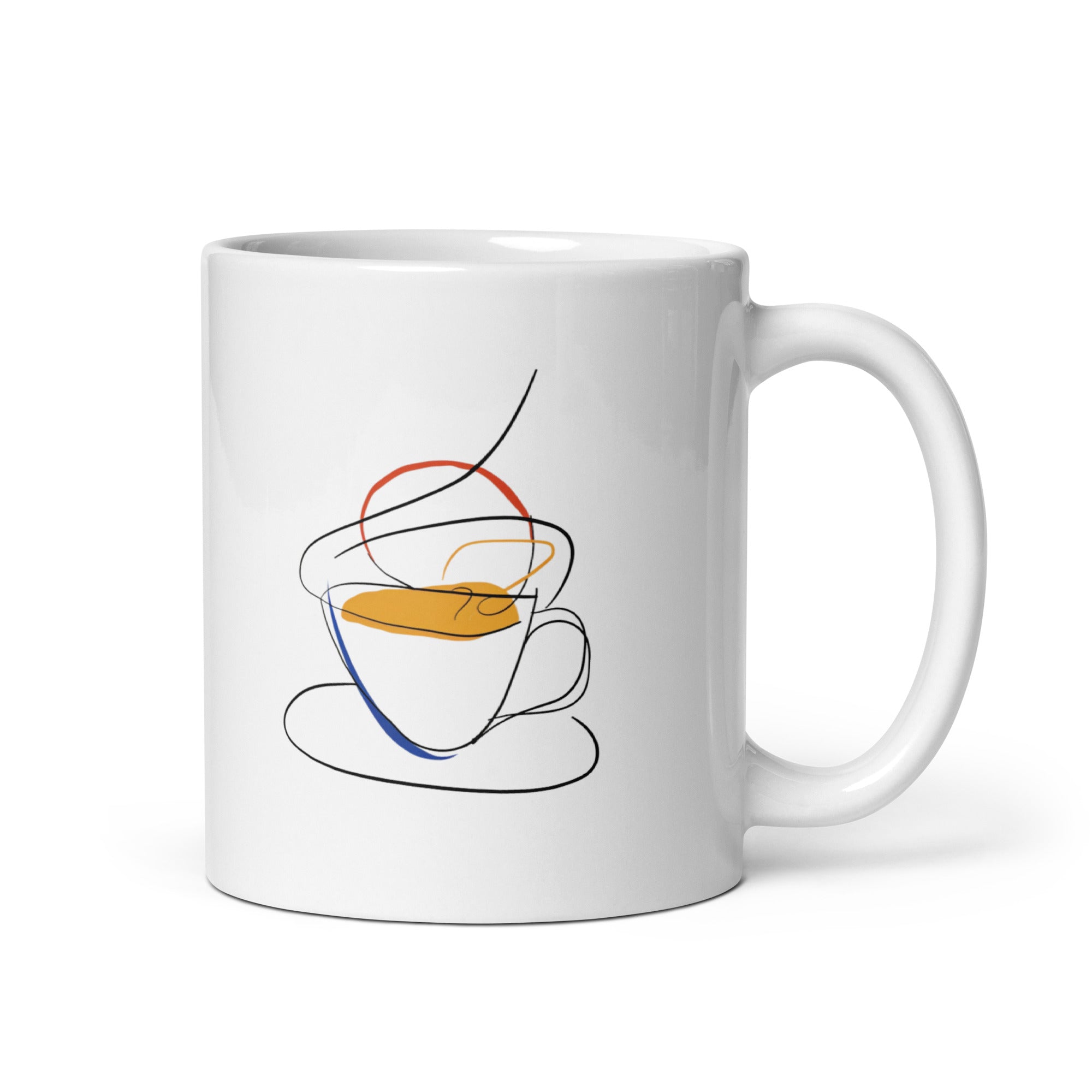 Minimalist Coffee Line Art Mug 11oz with Good Morning text, ceramic espresso cup gift for coffee lovers
