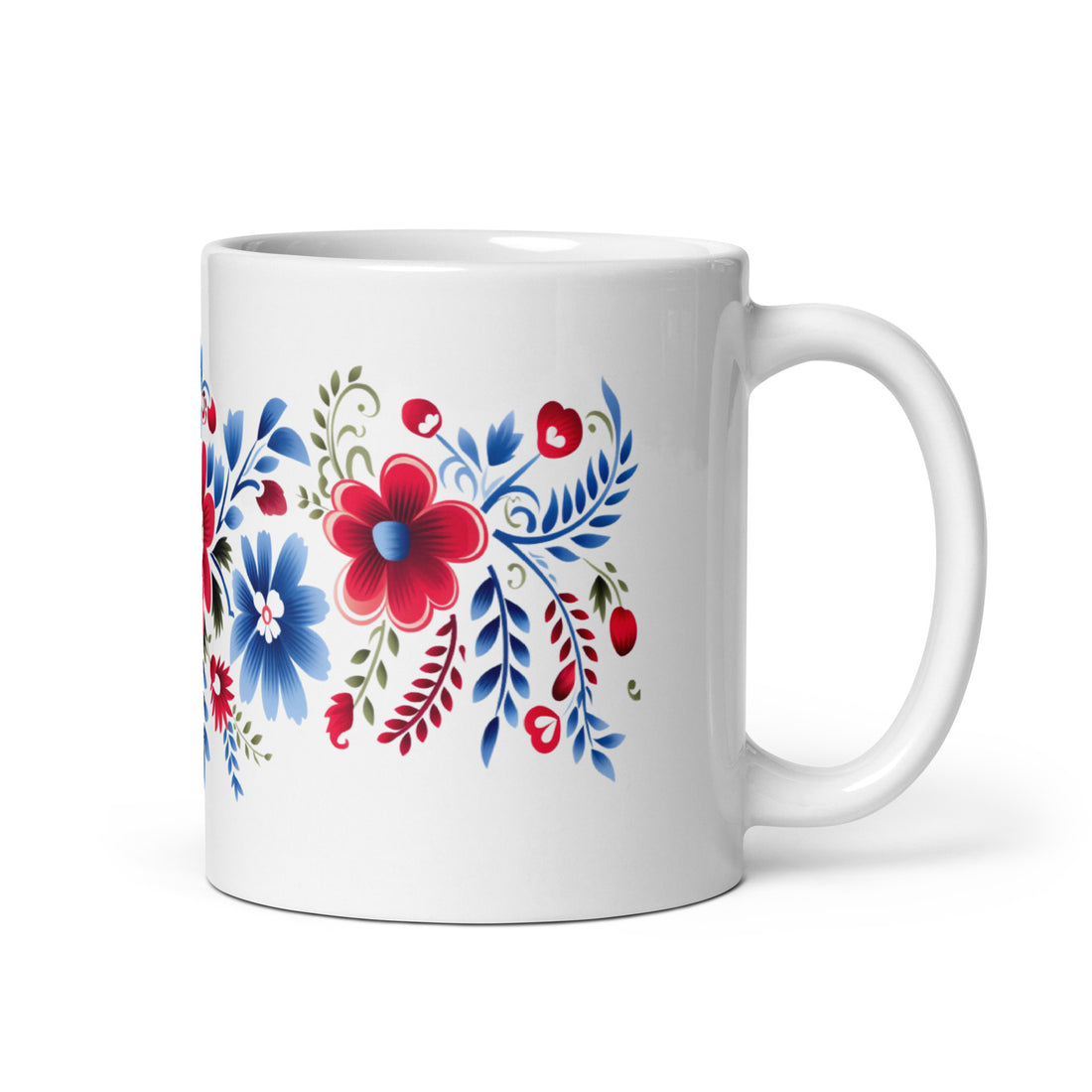 Folk Art Floral Mug Set | Traditional Flower Design | Boho Coffee Mugs