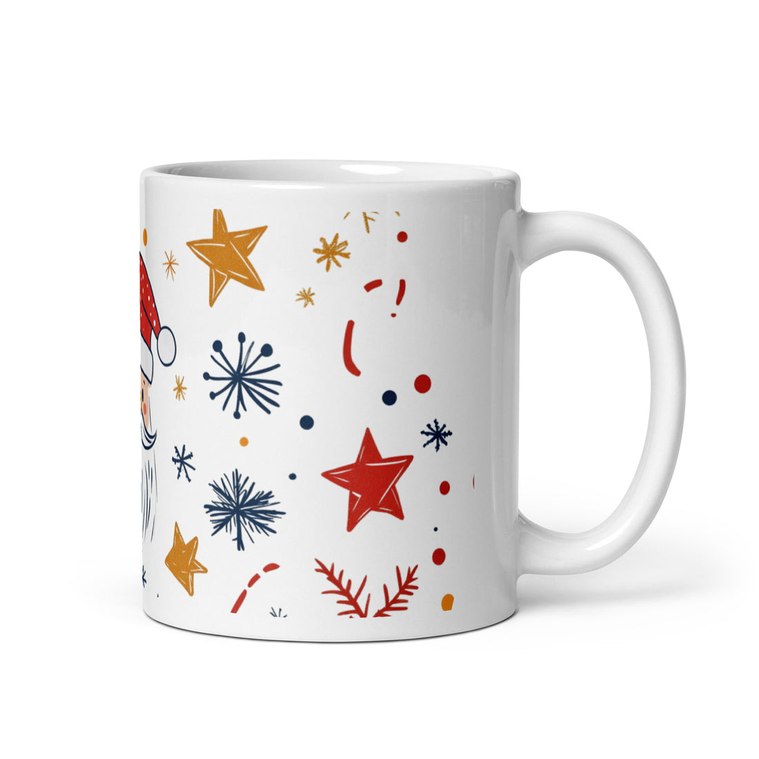 Festive Santa Mug | Cute Christmas Coffee Cup with Stars & Snowflakes | 11oz Holiday Drinkware