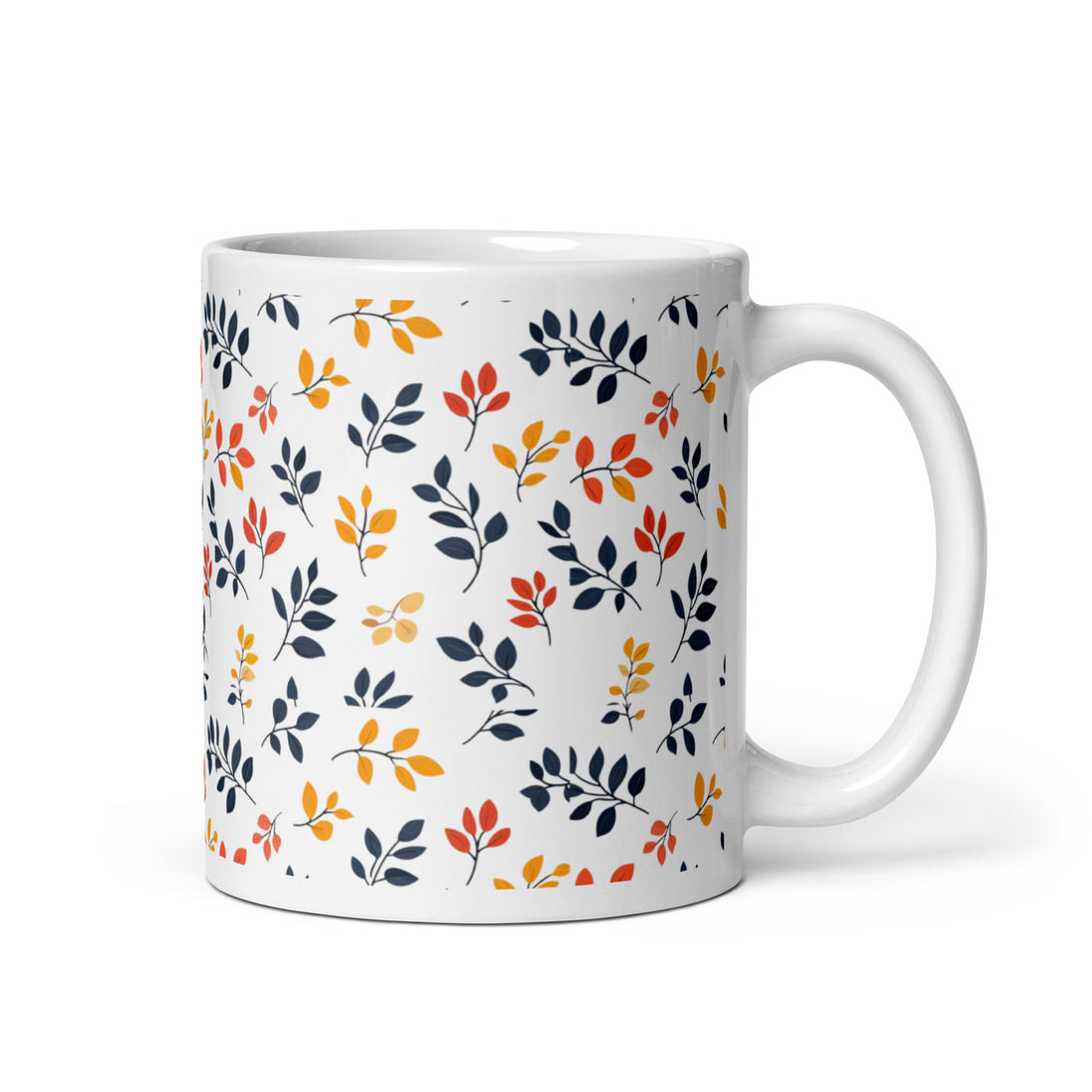 Lively Floral Ceramic Coffee Mug | Double-Sided Design with Autumn Leaves | 11 oz Ceramic Mugs for Hot Drinks | Stylish Tea and Coffee Cups for Home or Office