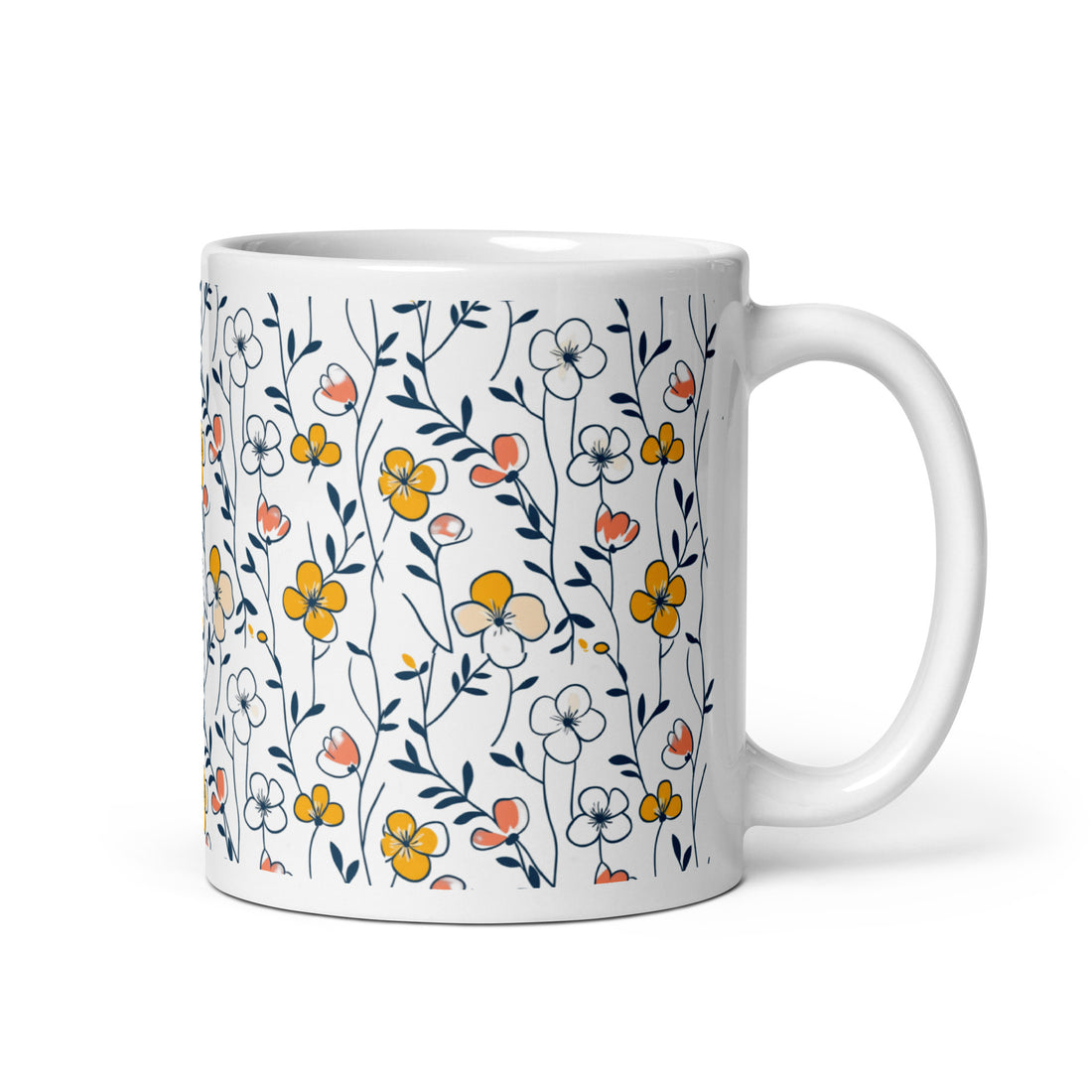 Charming Floral Coffee Mug | 11 oz Ceramic Mug with Vibrant Yellow and White Flower Pattern | Nature-Inspired Drinkware for Coffee, Tea, and Hot Chocolate | Durable and Stylish Mug for Home and Office