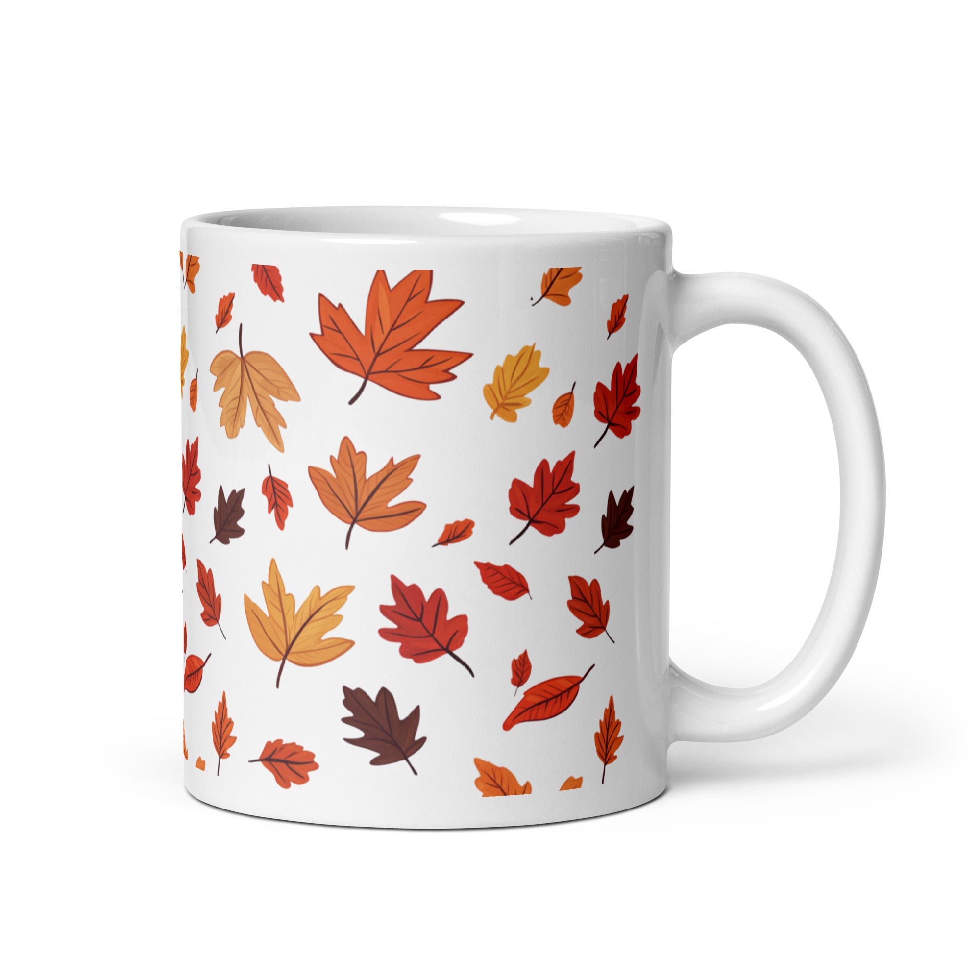 Woman enjoying morning coffee with Autumn Leaves Mug at breakfast table