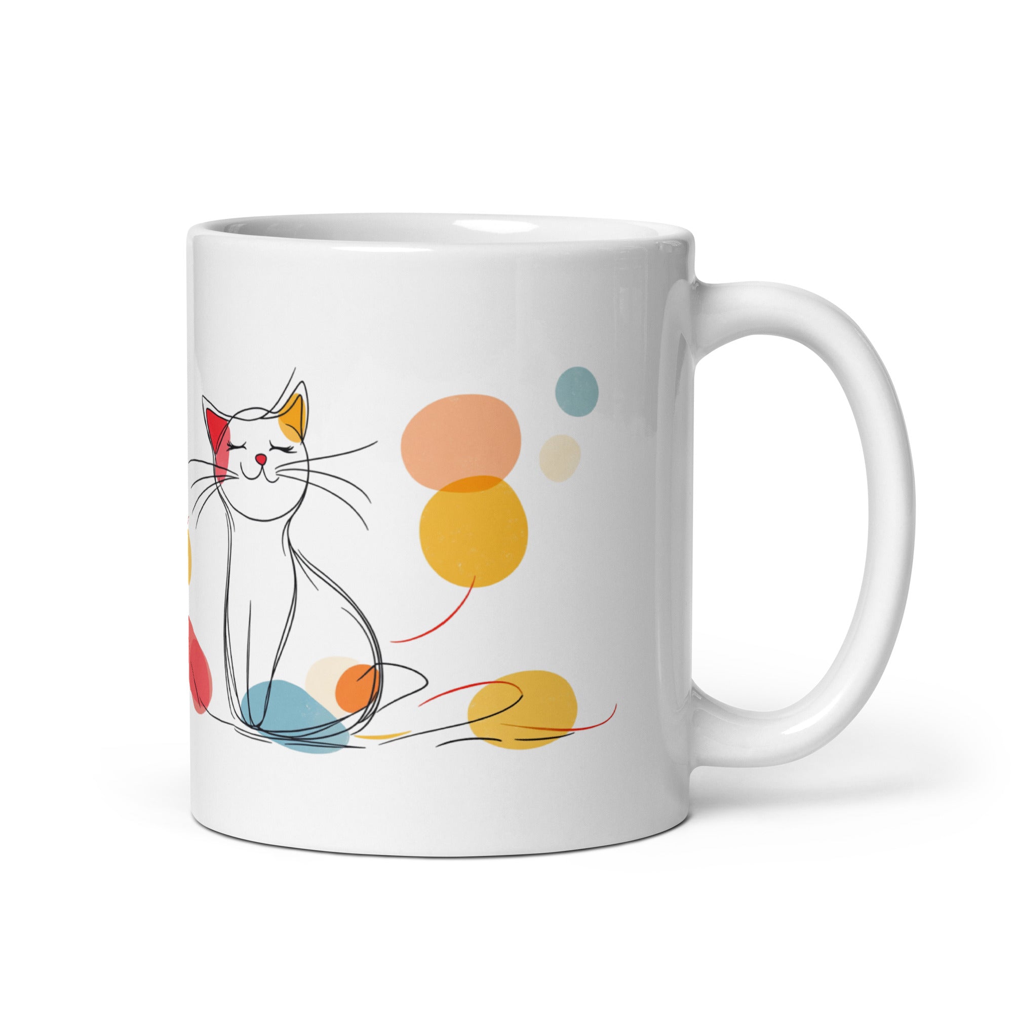 Side view of cat mug, smiling cat and Good Morning graphic
