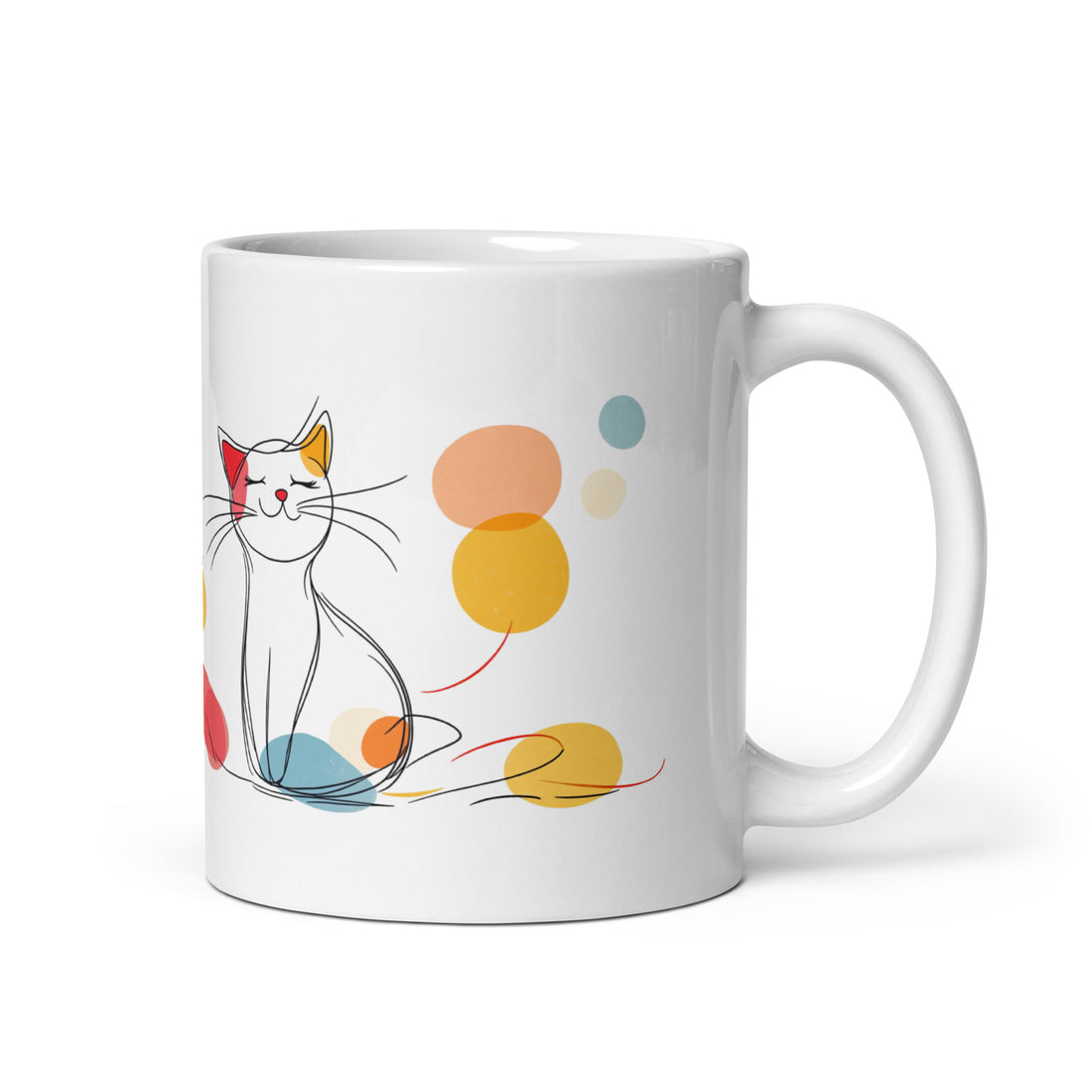 Playful Cat Good Morning Mug - 325ml (11oz) White Ceramic Coffee Cup with Colorful Cat and Dots Design, Perfect Gift for Cat Lovers
