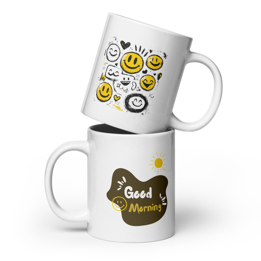 Good Morning Smiley Mug Set | Fun Smiley Face & Good Morning Design | Cheerful 11oz Coffee Mugs