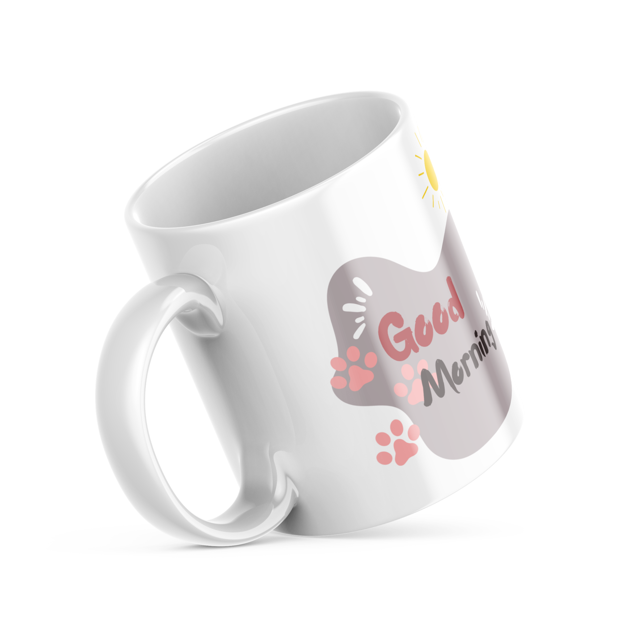 Winter Cat Mug on breakfast table, cosy morning scene with coffee