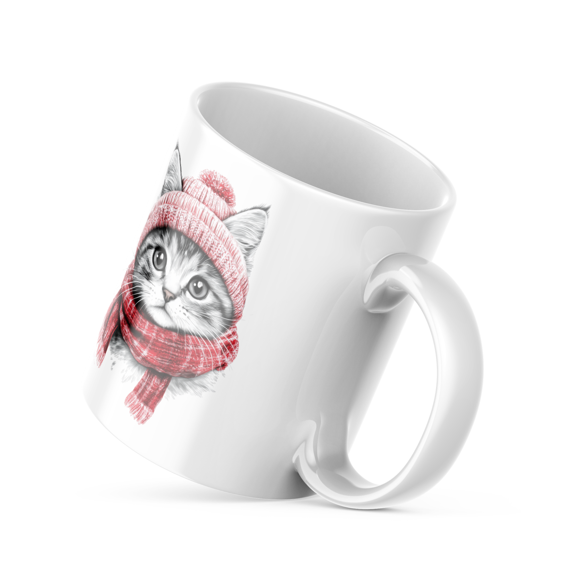 Ceramic coffee mug handle with Good Morning text and sun