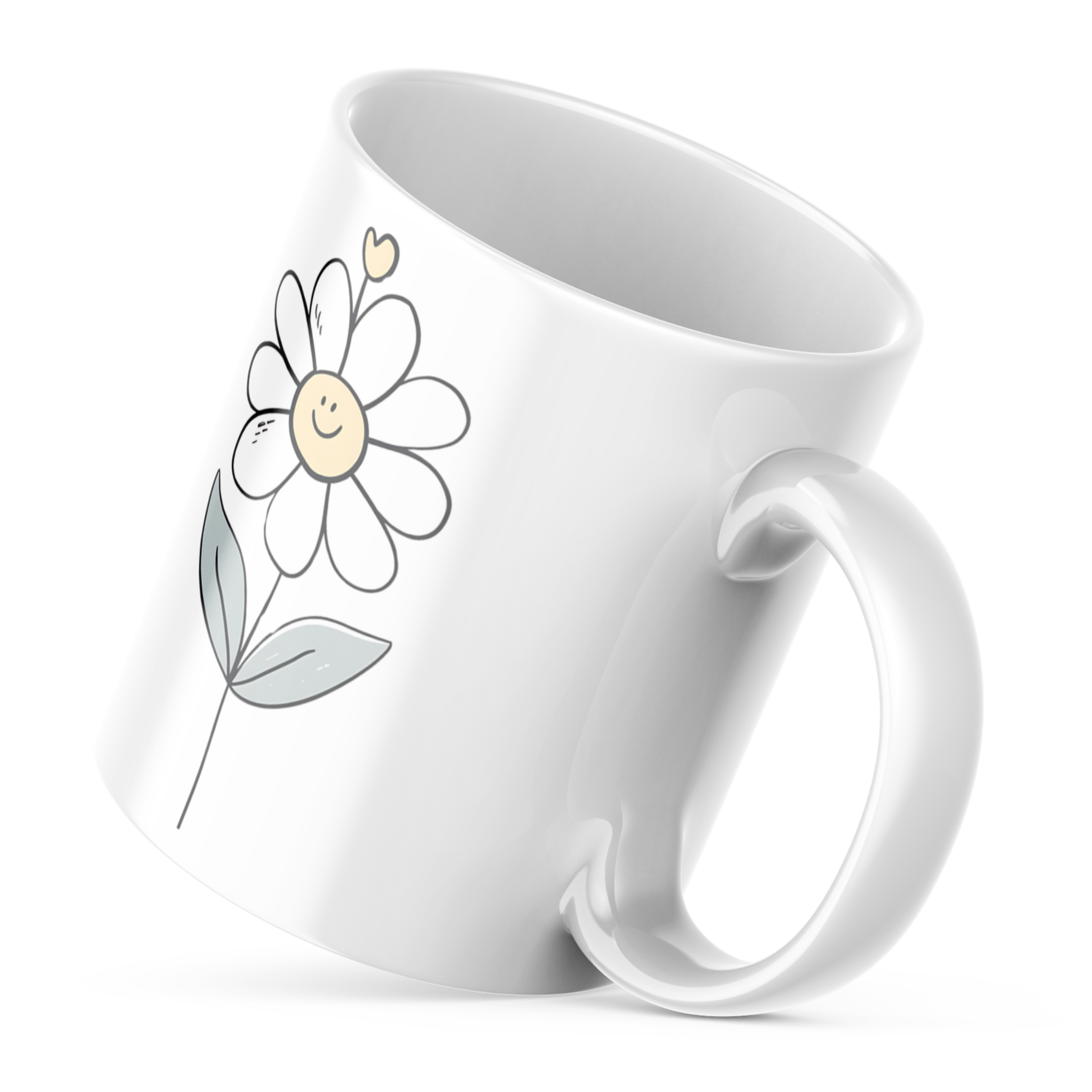 Ceramic coffee cup with “Your Smile Brightens the Day” text